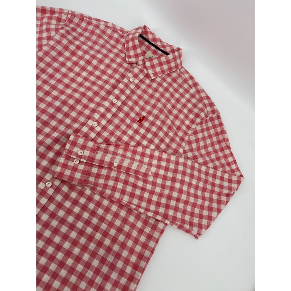 johnnie-O Hangin Out Mens Large Red White Gingham Button Down Shirt JMWL3140